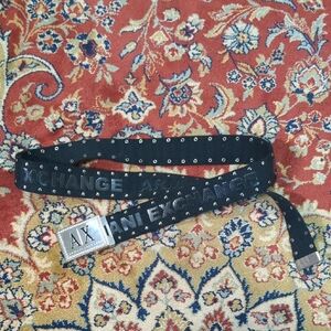 Armani Exchange Black Belt with Silver Buckle And Grommets Rivets 43"